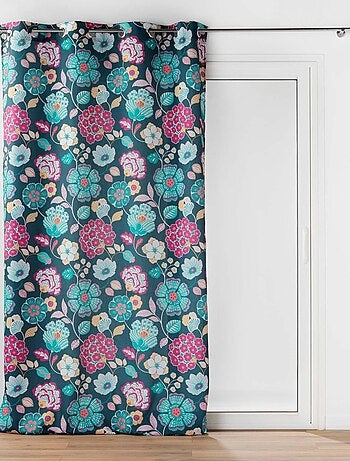 Voilage à œillets 140x240 sable imprimé Winteria bleu