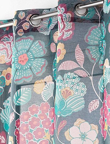 Voilage à œillets 140x240 sable imprimé Winteria bleu