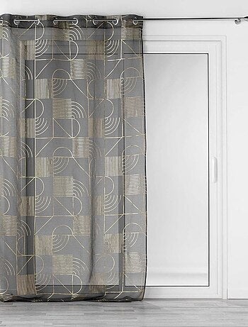 Voilage à œillets 140x240 sable métallisé Lineor anthracite or