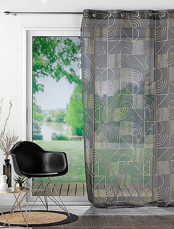 Voilage à œillets 140x240 sable métallisé Lineor anthracite or