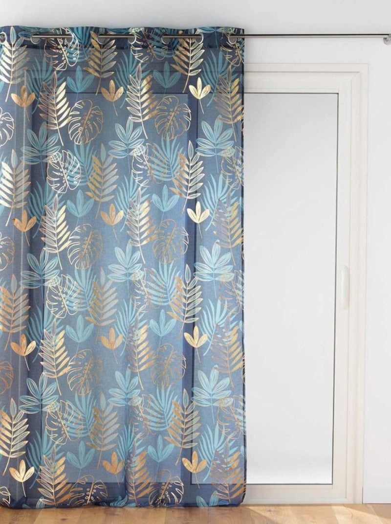 Voilage à œillets 140x240 sable métallisé Ornella bleu Bleu - Kiabi