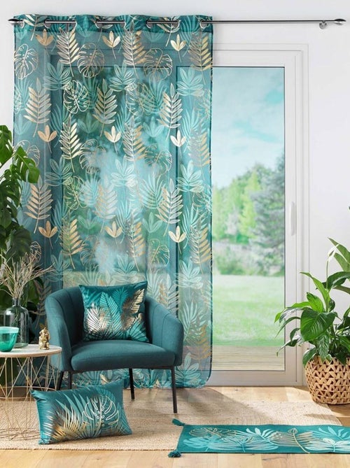 Voilage à œillets 140x240 sable métallisé Ornella émeraude - Kiabi