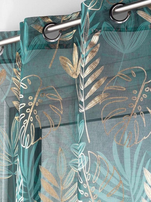 Voilage à œillets 140x240 sable métallisé Ornella émeraude - Kiabi