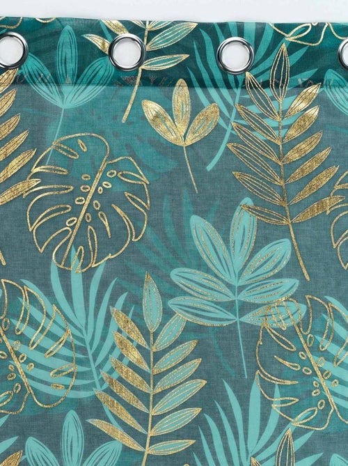 Voilage à œillets 140x240 sable métallisé Ornella émeraude - Kiabi