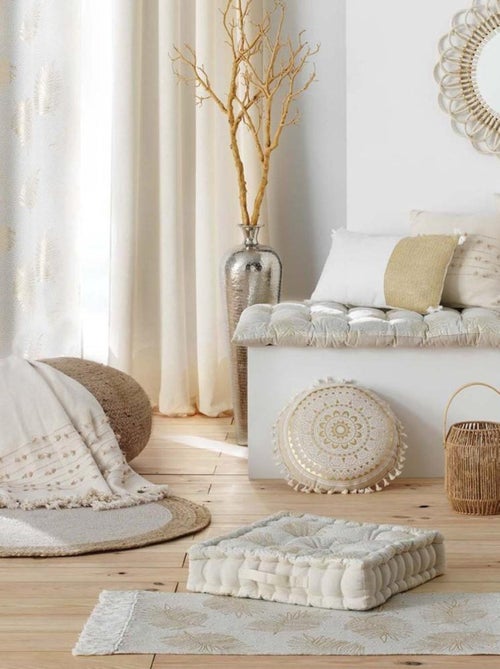 Voilage à œillets 140x240 sable métallisé Sunny Gold - Kiabi