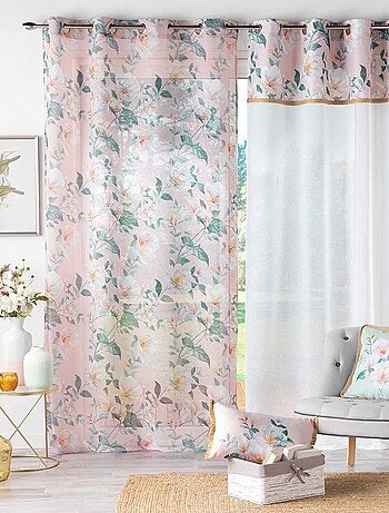 Voilage à œillets 140x240 sable top imprimé jute Alissia rose