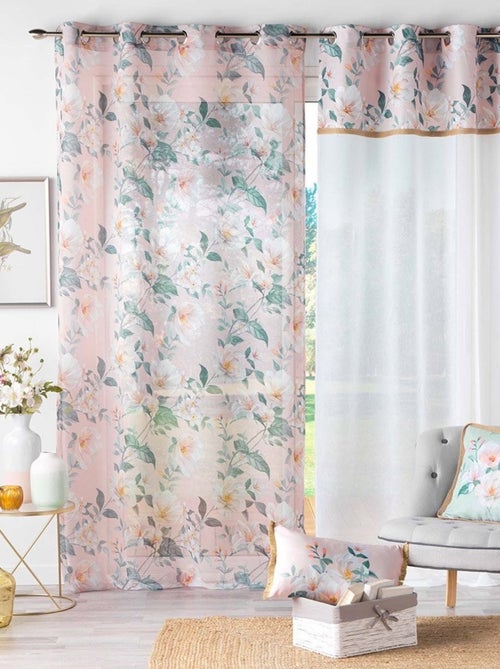 Voilage à œillets 140x240 sable top imprimé jute Alissia rose - Kiabi