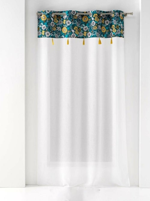 Voilage à œillets 140x240 sable top imprimé pompon Bohoflora bleu - Kiabi