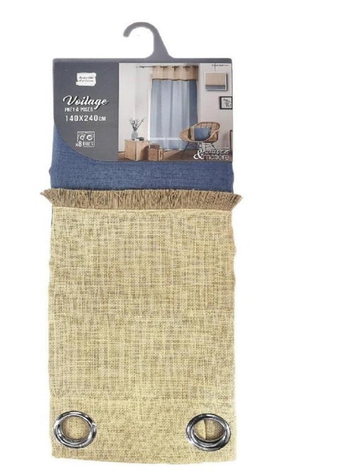 Voilage à œillets 140x240 sable top jute Greenybel bleu - Kiabi
