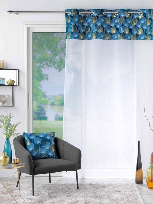 Voilage à œillets 140x240 sable top velours Clairine bleu - Kiabi