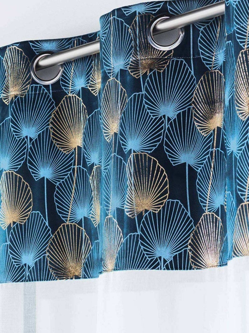 Voilage à œillets 140x240 sable top velours Clairine bleu Bleu - Kiabi