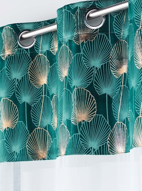 Voilage à œillets 140x240 sable top velours or Clairine émeraude - Kiabi