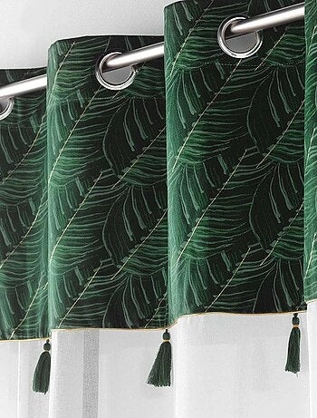 Voilage à œillets 140x240 sable top velours pompon Palmina vert