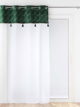 Voilage à œillets 140x240 sable top velours pompon Palmina vert