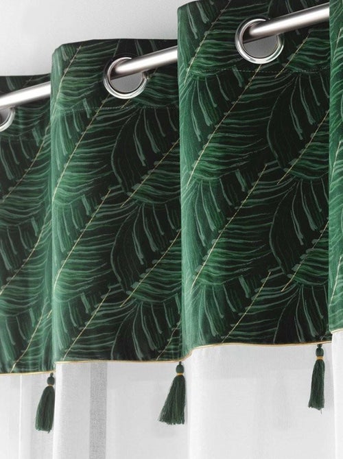 Voilage à œillets 140x240 sable top velours pompon Palmina vert - Kiabi