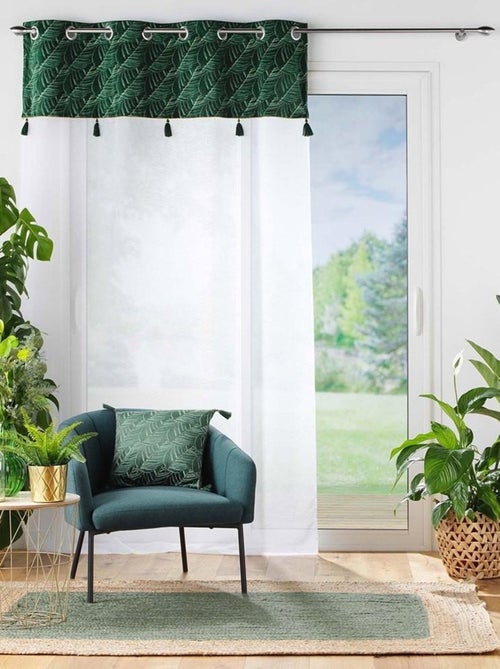 Voilage à œillets 140x240 sable top velours pompon Palmina vert - Kiabi