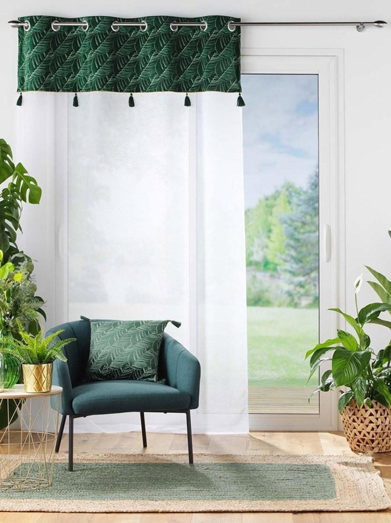 Voilage à œillets 140x240 sable top velours pompon Palmina vert Vert - Kiabi