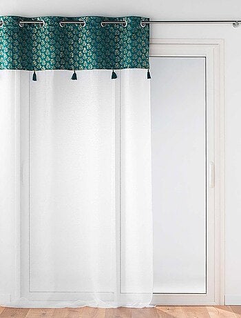 Voilage à œillets 140x240 sable top velours pompons Evie bleu