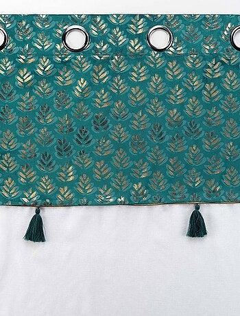 Voilage à œillets 140x240 sable top velours pompons Evie bleu