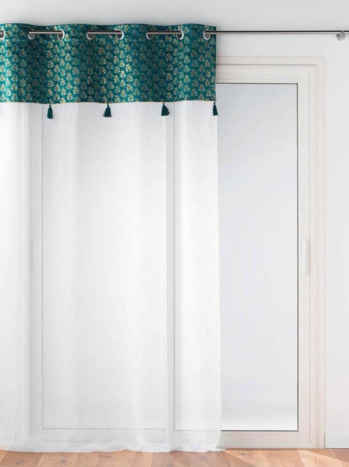 Voilage à œillets 140x240 sable top velours pompons Evie bleu - Kiabi