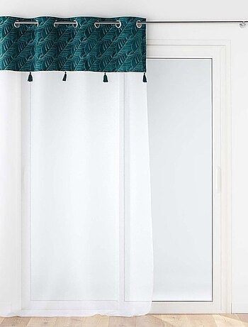 Voilage à œillets 140x240 sable top velours pompons Palmina bleu