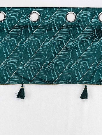 Voilage à œillets 140x240 sable top velours pompons Palmina bleu