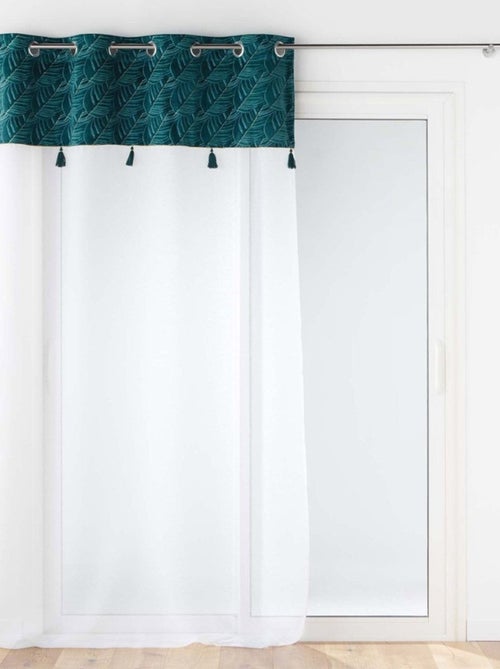 Voilage à œillets 140x240 sable top velours pompons Palmina bleu - Kiabi