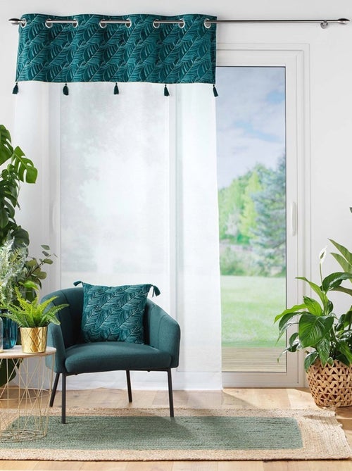 Voilage à œillets 140x240 sable top velours pompons Palmina bleu - Kiabi