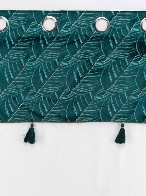 Voilage à œillets 140x240 sable top velours pompons Palmina bleu - Kiabi