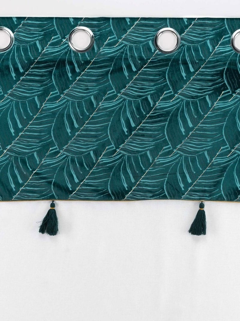 Voilage à œillets 140x240 sable top velours pompons Palmina bleu Bleu - Kiabi