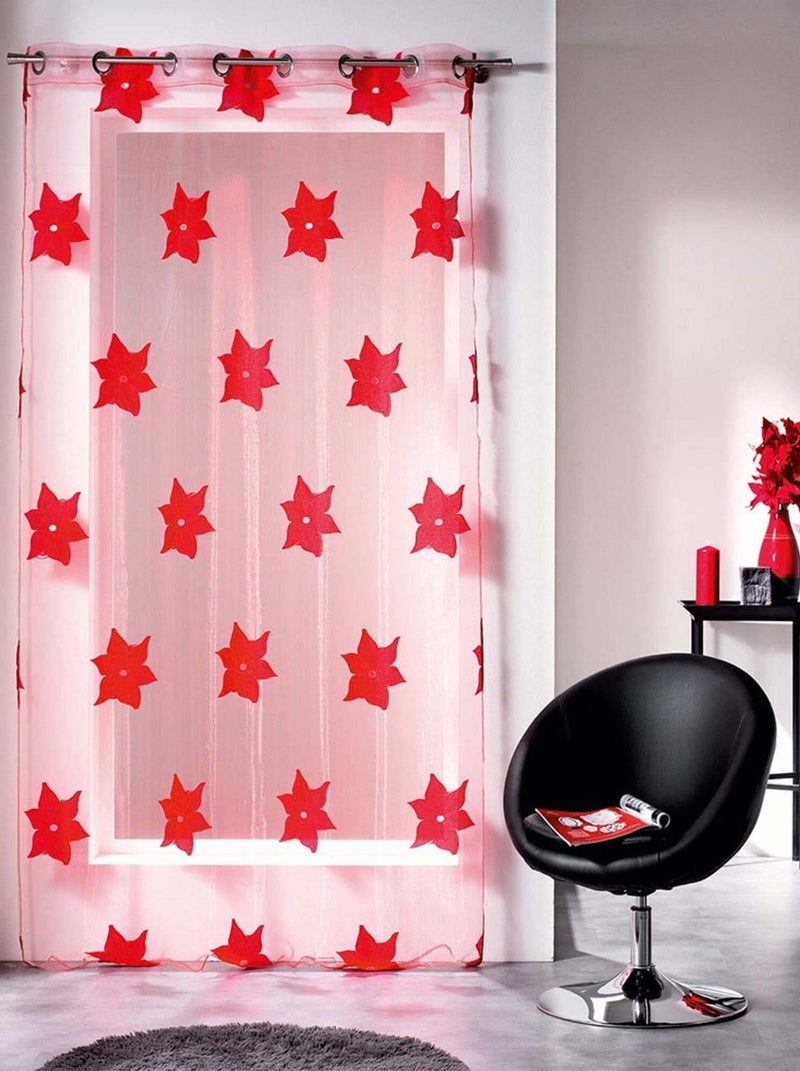 Voilage à oeillets 140x240cm Organza Jacquard Ilia Rouge Rouge - Kiabi