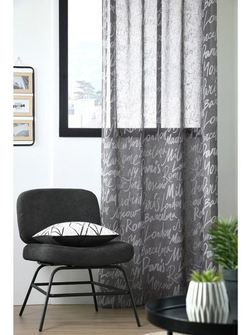 Voilage à œillets 140x260 cm Capitales anthracite - Kiabi