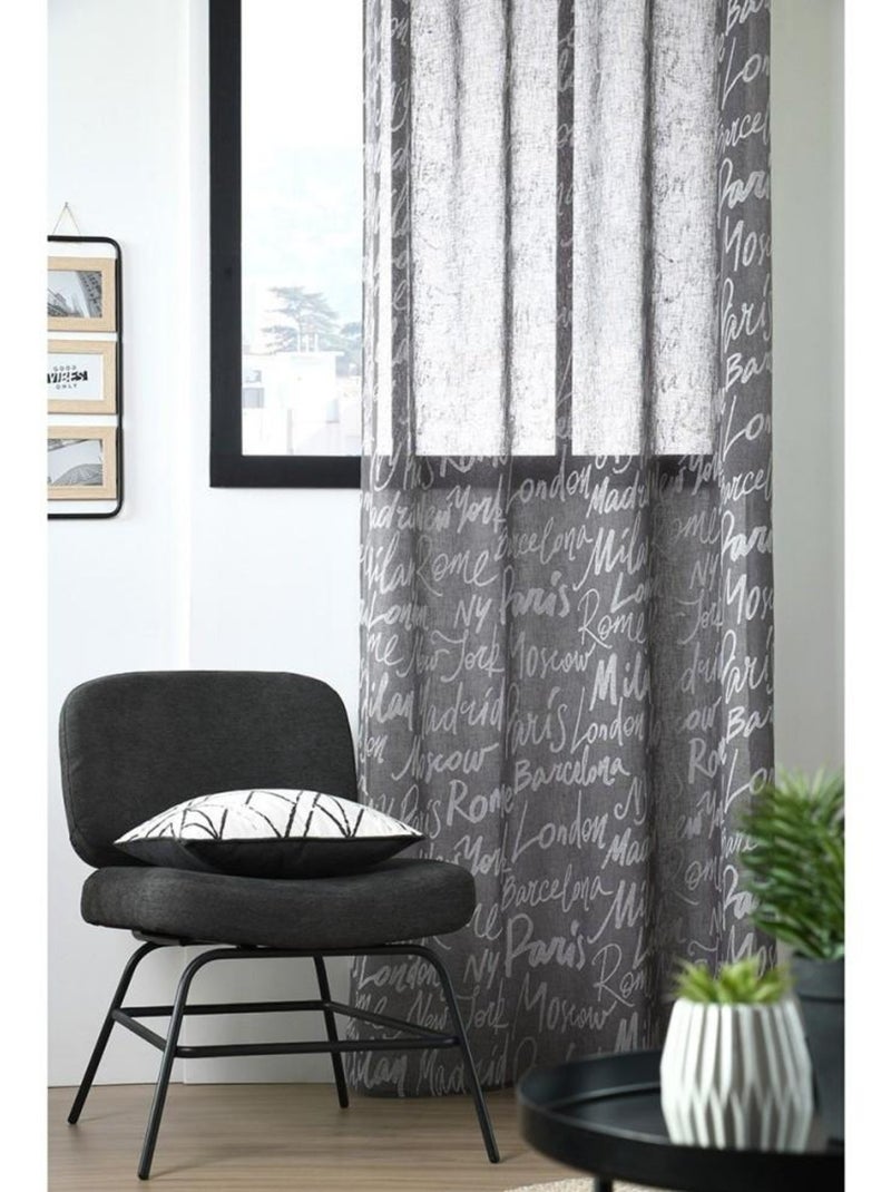 Voilage à œillets 140x260 cm Capitales anthracite Gris - Kiabi