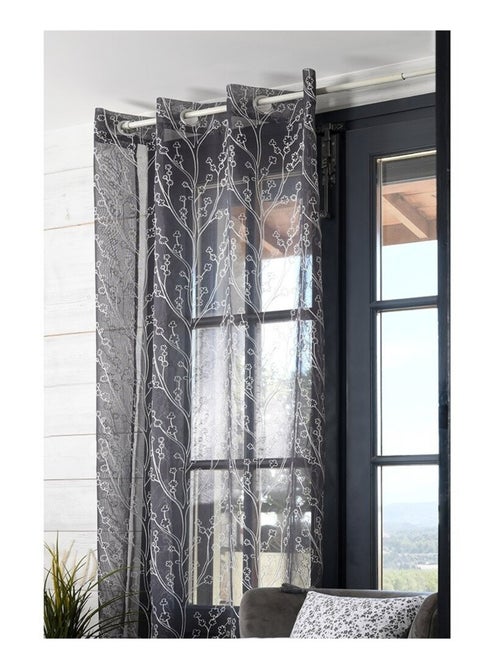 Voilage à œillets 140x260 cm Eulalie anthracite - Kiabi