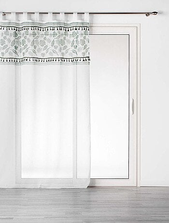 Voilage à œillets 140x280 sable top imprimé pompon Milagreen blanc