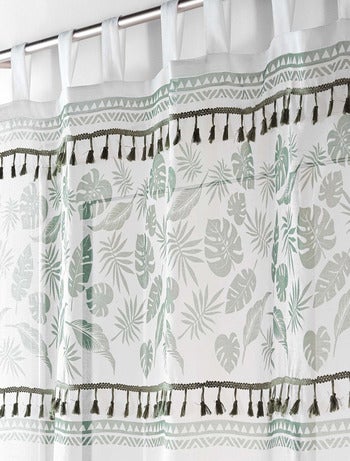 Voilage à œillets 140x280 sable top imprimé pompon Milagreen blanc