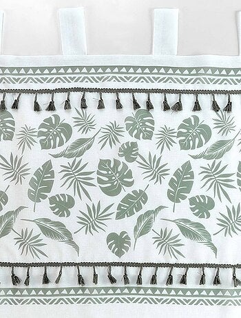 Voilage à œillets 140x280 sable top imprimé pompon Milagreen blanc