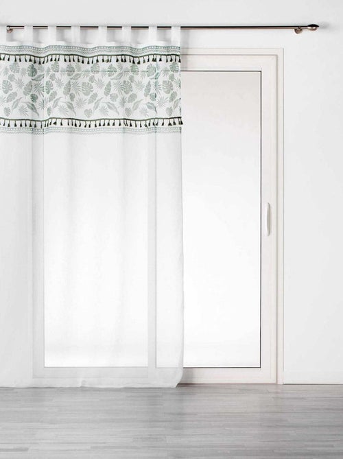 Voilage à œillets 140x280 sable top imprimé pompon Milagreen blanc - Kiabi