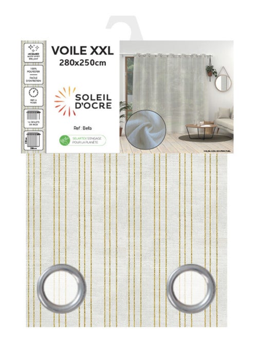 Voilage à oeillets baie vitrée 280x250 cm BELLA, par Soleil d'ocre - Kiabi