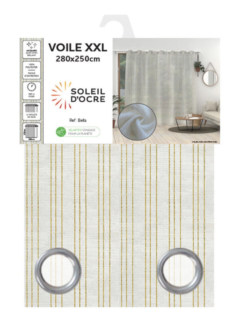 Voilage à oeillets baie vitrée 280x250 cm BELLA, par Soleil d'ocre Blanc Doré - Kiabi