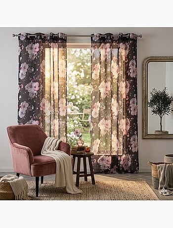 Voilage à oeillets Bouquet de fleurs