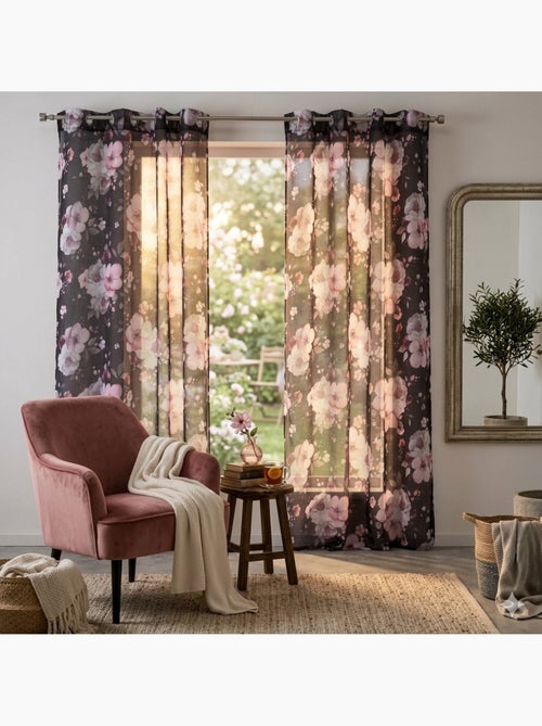 Voilage a oeillets Bouquet de fleurs - Kiabi