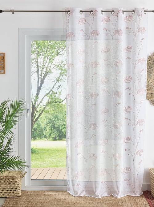 Voilage à oeillets brodé feuilles - Kiabi