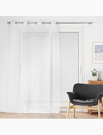 Voilage à Œillets Grande Hauteur - Voile Sable avec Pompons Pompinou