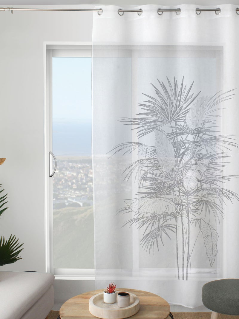 Voilage à oeillets imprimé palmiers gris anthracite - Kiabi