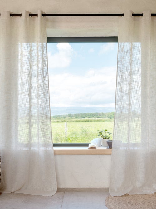 Voilage à oeillets naturel  - Effet lin - Kiabi