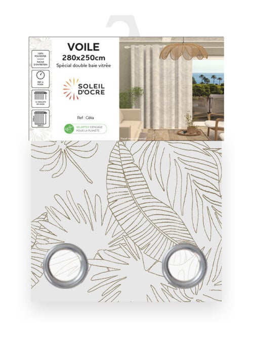 Voilage à oeillets spécial baie vitrée 280x250 cm CELIA, par Soleil d'Ocre - Kiabi