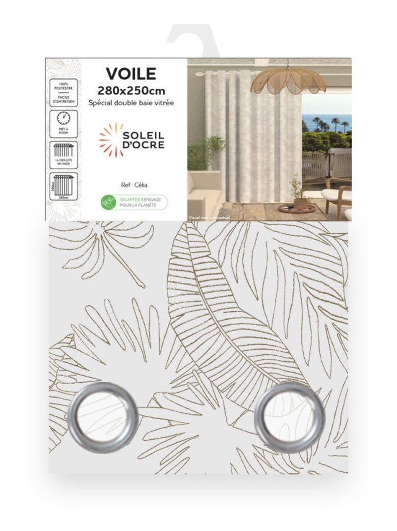 Voilage à oeillets spécial baie vitrée 280x250 cm CELIA, par Soleil d'Ocre Taupe - Kiabi