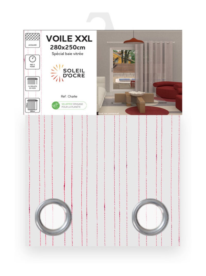Voilage à oeillets spécial baie vitrée 280x250 cm CHARLIE, par Soleil d'Ocre Rouge - Kiabi