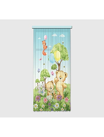 Voilage Animaux de la foret - ourson, renard, lapin en couleur - 1 pièce - L 140 cm x H 245 cm